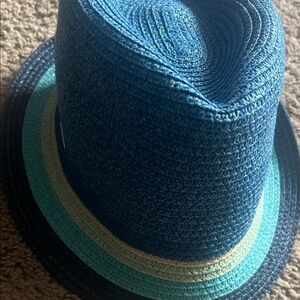 Armani Exchange Navy Braided Fedora with Teal and Cream Bands